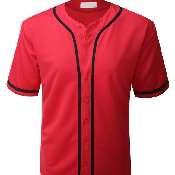 Men's Baseball Jersey Casual Sportwear in Red - Picture 1 of 7